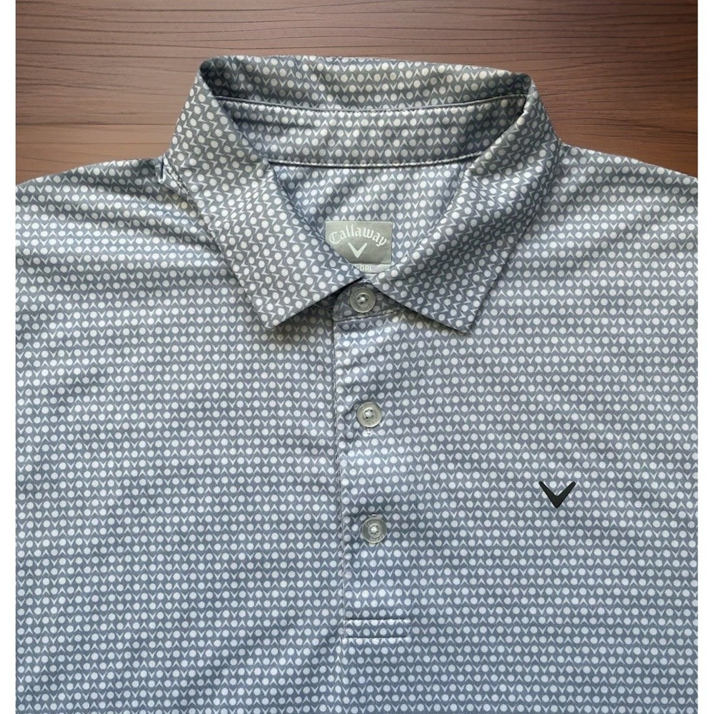 Callaway Polo Shirt Mens L Gray Geometric All Over Print Golf Performance